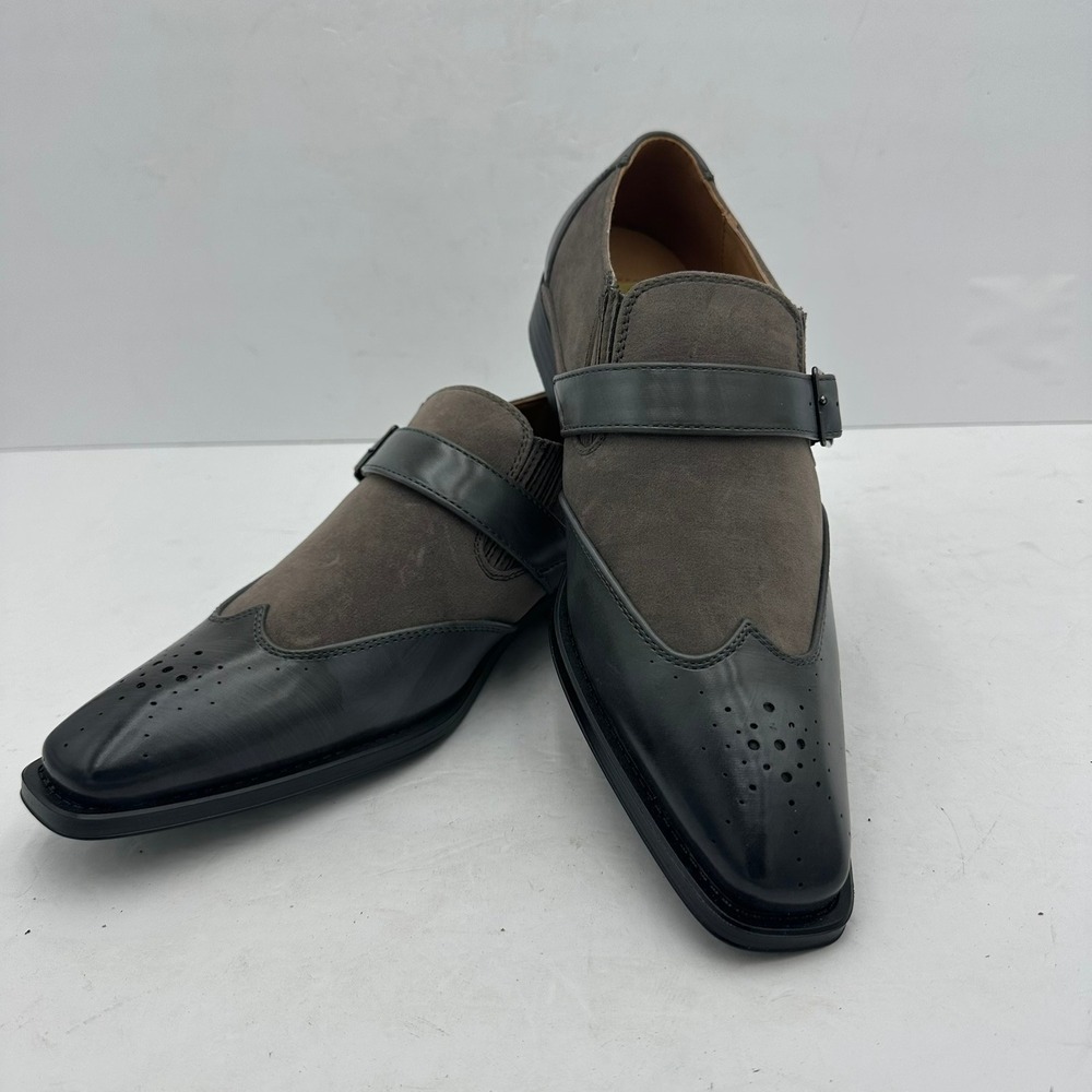 Antonio Cerrelli Mens Monk Strap Wingtip Dress Shoes Black Grey Size 9.5